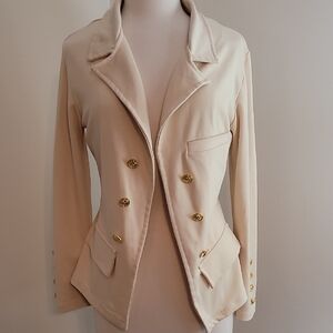 Gold Button Cream Blazer with Notched Lapels